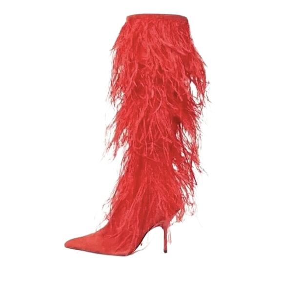 Jeffrey Campbell Shake Ya Tail Feather 6 Red NEW - Picture 1 of 9